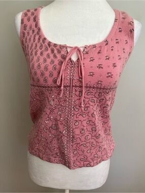 Jane Doe Pink Patchwork Paisley Tank Top Rhinestone  Fairy Grunge Coquette L